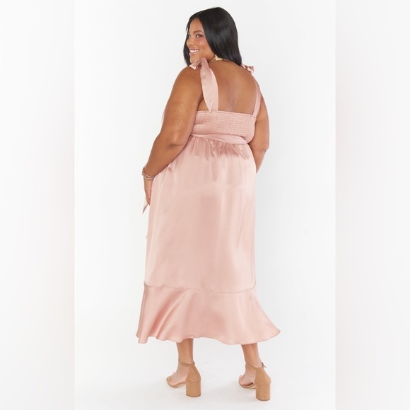 SHOW ME YOUR MUMU Claire Midi Dress In Rose Gold Luxe Satin - Picture 3 of 7